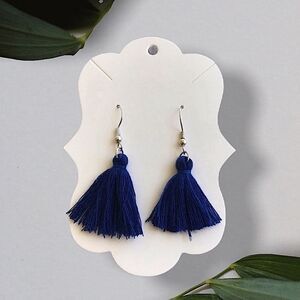 Navy Blue Tassel Earrings Silver Boho Festival Handmade USA NEW